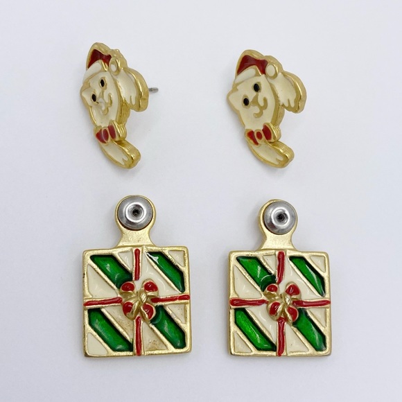 Vintage Cat Christmas Earrings kitten Present Enamel Earrings - Picture 6 of 9